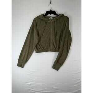 Cloud Chaser Hoodie Womens Medium Green Zip Front Cropped Terry Sweatshirt